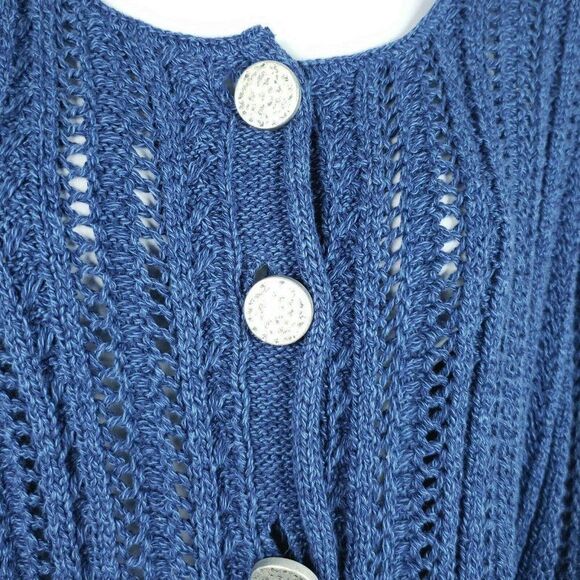JP Berringer Blue Sweater Crop M Vintage 90s Open Knit Silver Buttons New - Picture 3 of 9